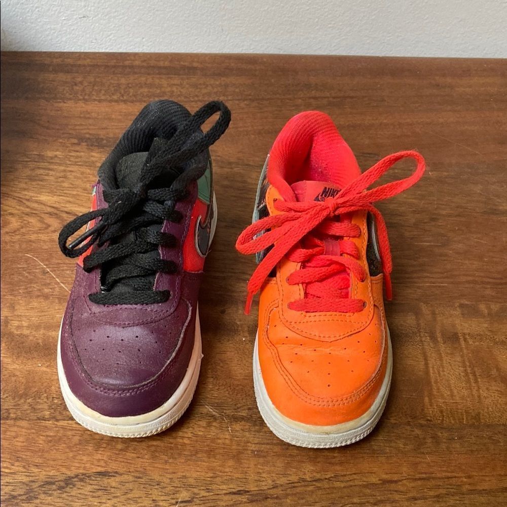 Nike Air Force One LV8 Kids' Mismatched Sneakers - Black, Purple, Orange - Picture 4 of 12